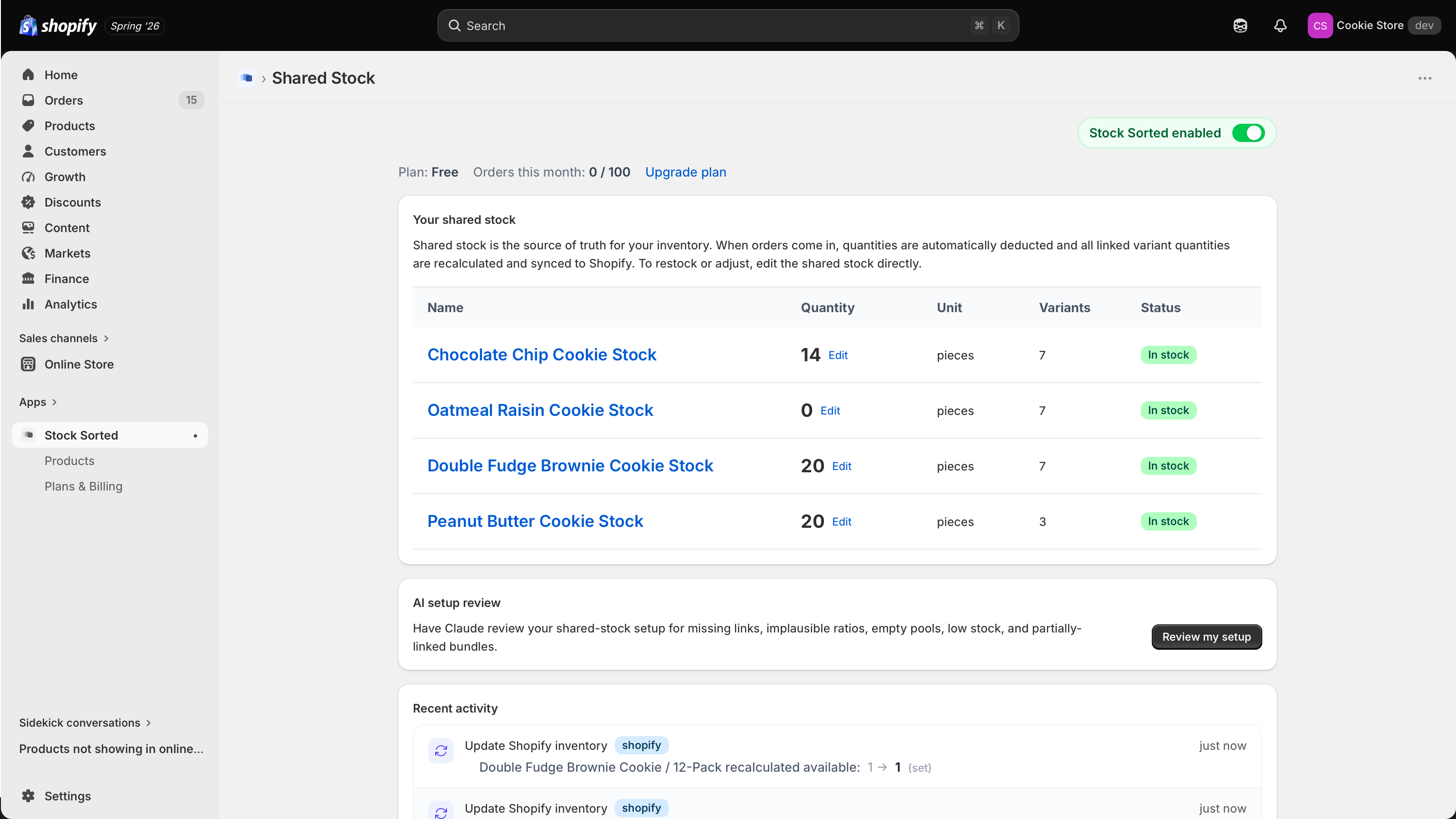 Stock Sorted dashboard