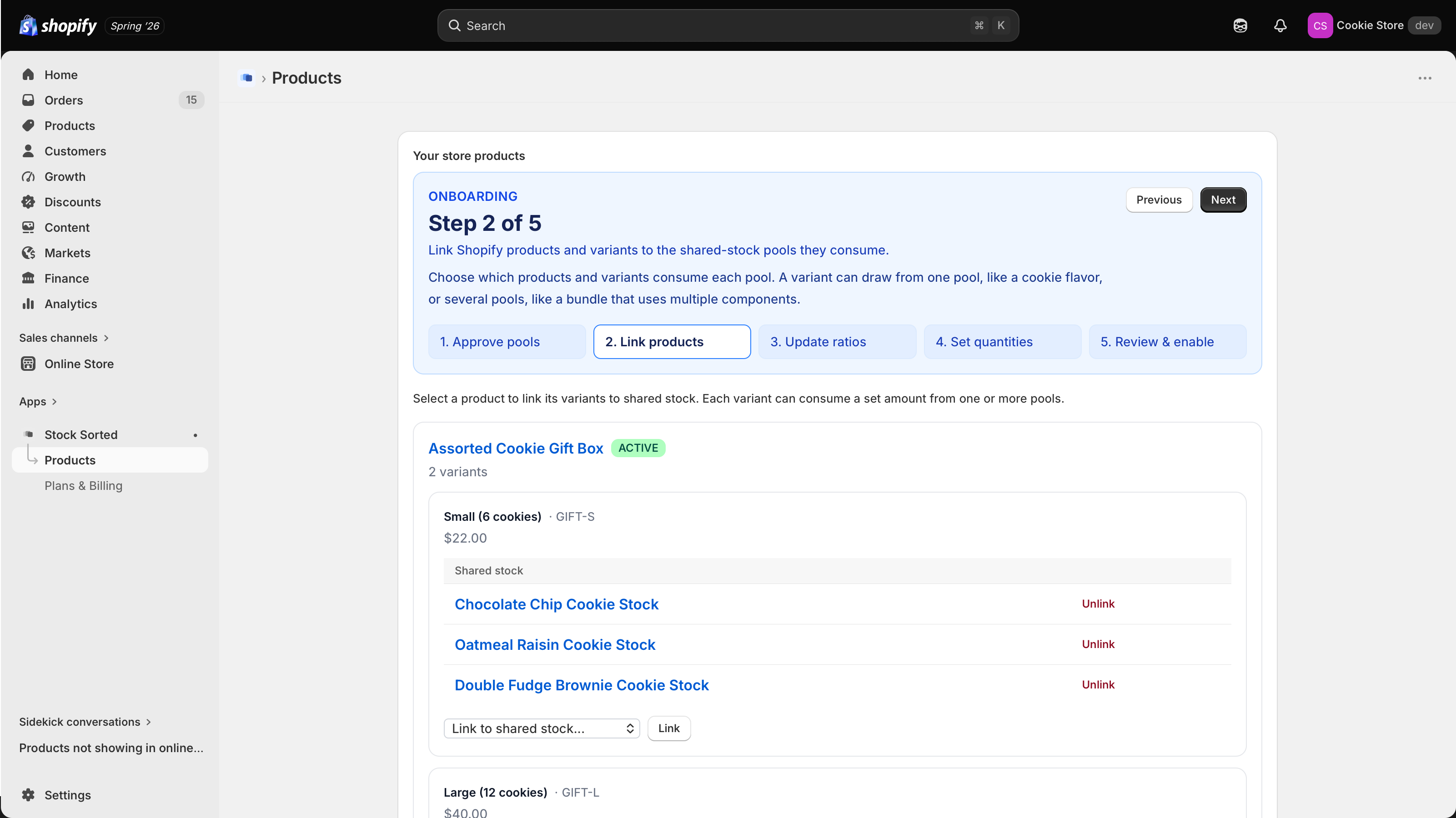 Link product variants to shared stock